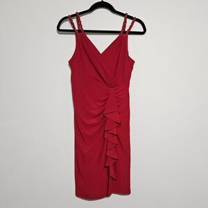Cache Dress Womens Size 10 Red Sleeveless Ruffle Beaded Rope Straps Night Out‎